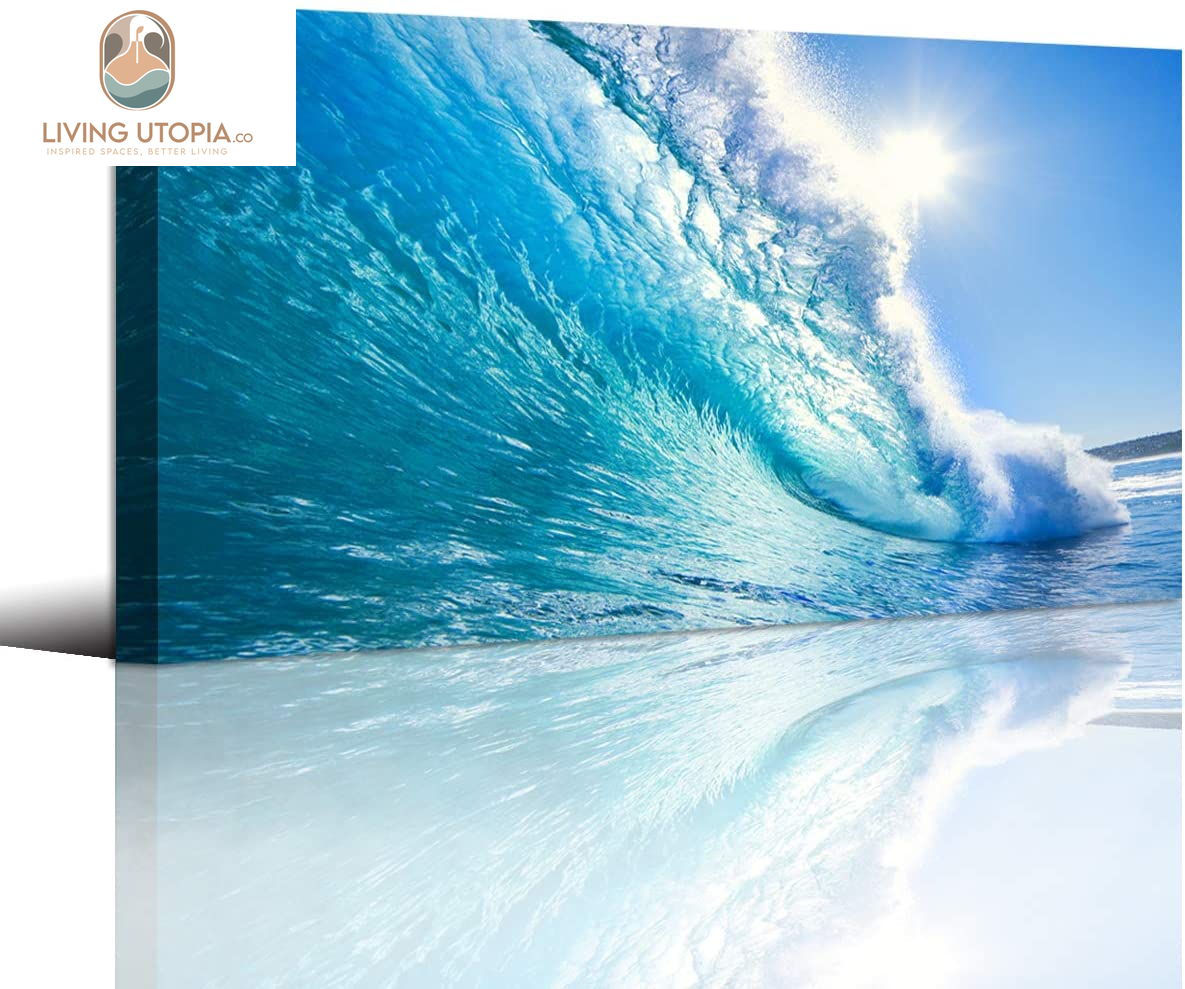 Blue Secape Canvas Prints Wall Art Blue Ocean Wave Surfing Sea Picture Paintings on Canvas Modern Canvas Art for Living Room Bedroom Office Wall Decorations Ready to Hang-24X48Inches