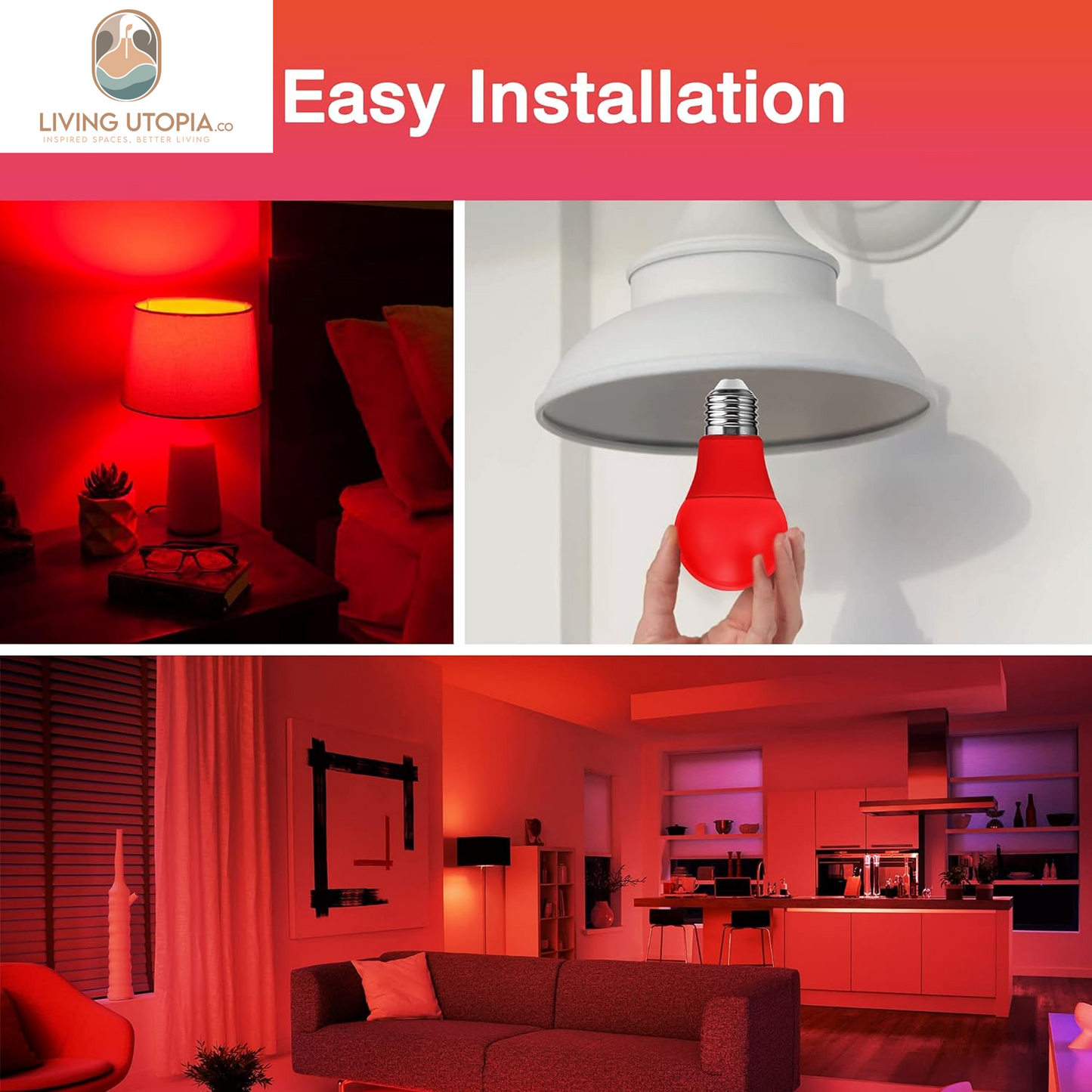 LED Red Light Bulb 60W Equivalent, A19 LED E26 Base Red Color Light Bulbs, 9W Red LED Bulb for Halloween, Christmas Decoration, Party, Bars, Porch Lights, Holiday Mood Lighting, Pack of 2