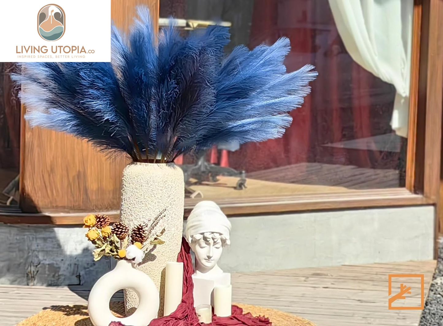 7-Pcs 38"/3.1FT Blue Pampas Grass Large Tall Fluffy Artificial Fake Flower Boho Decor Bulrush Reed Grass for Bedroom Decor Vase Filler Farmhouse Home Wedding (Blue)