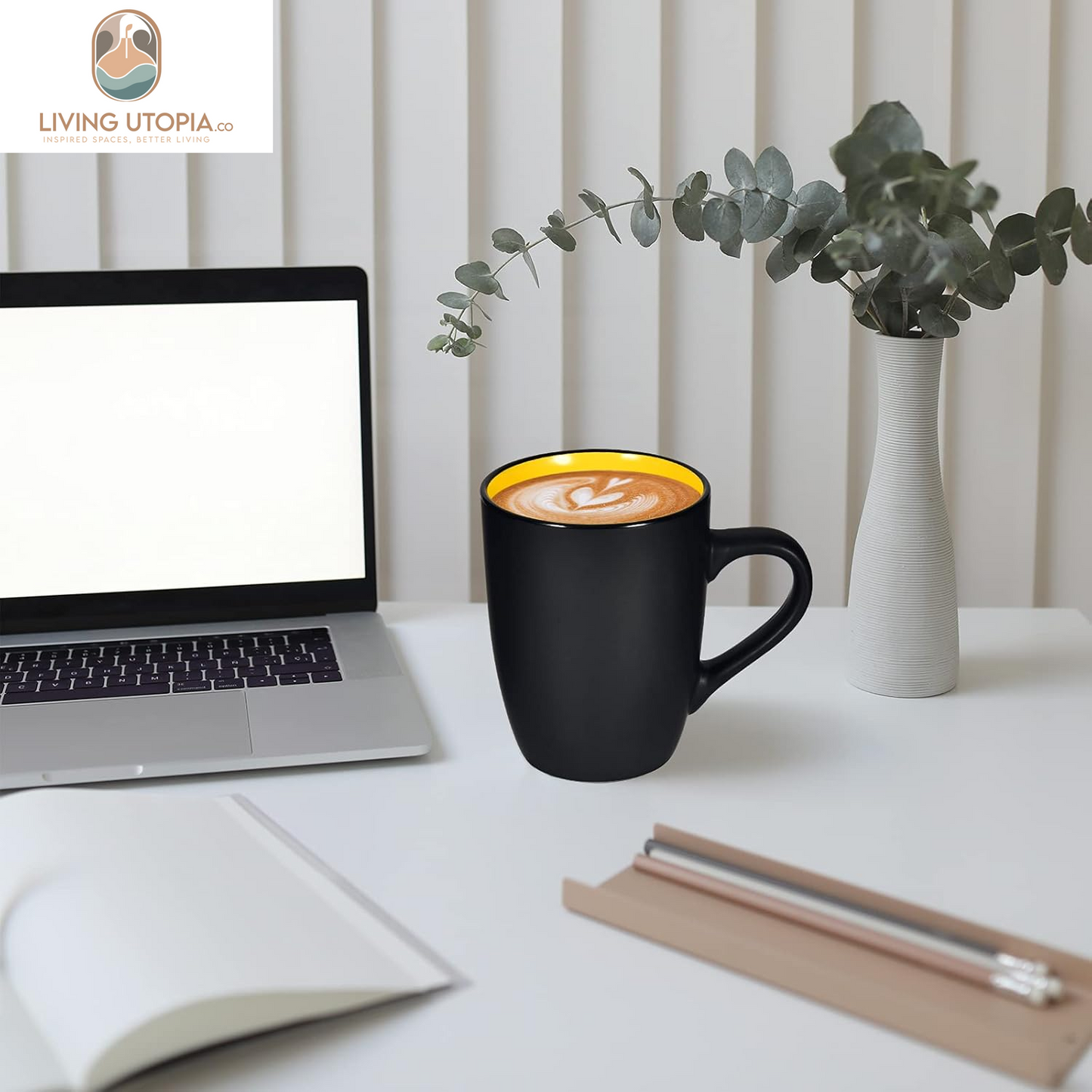 Ceramic Coffee Mug, 1 Pack Large Coffee Mug, 16Oz Restaurant Coffee Mug with Handle, Black Porcelain Mug for Office and Home, Large Ceramic Coffee Cup for Coffee Tea Cocoa Juice, Yellow