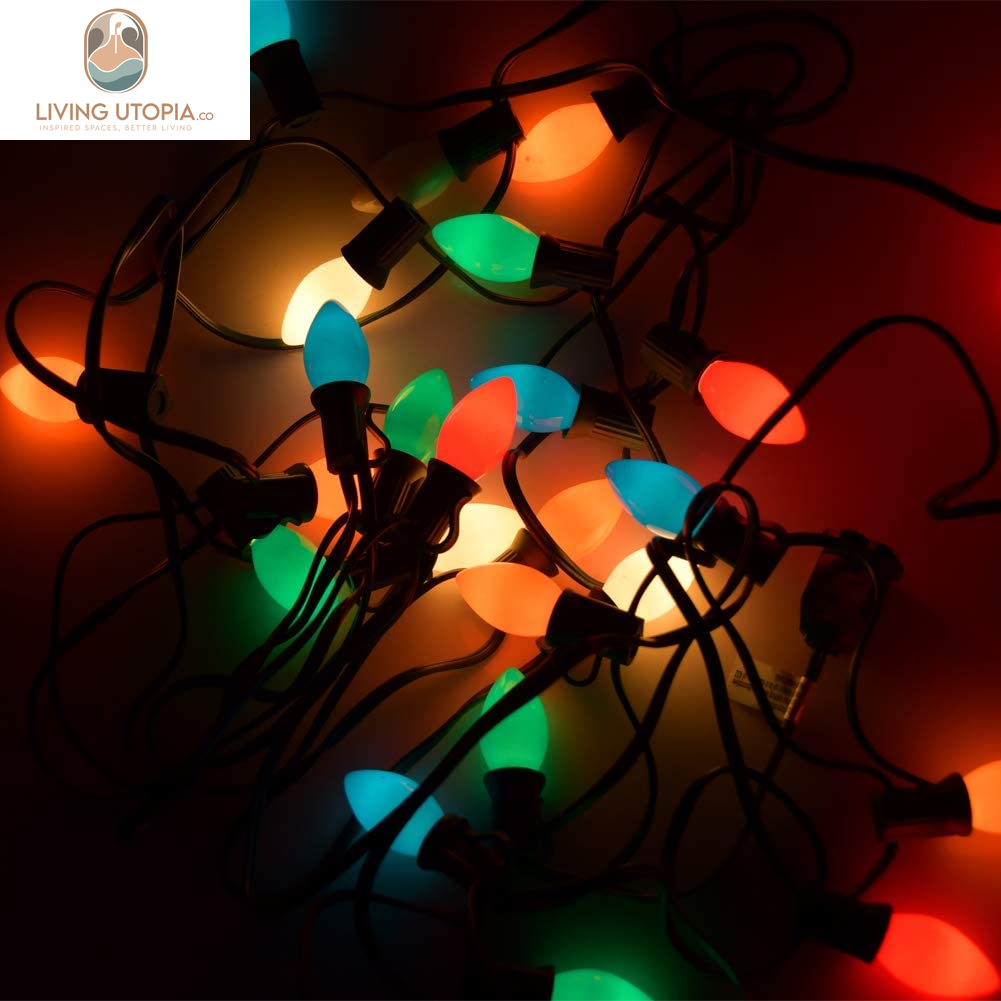 25 Pack C7 Multicolor Christmas Replacement Bulbs, Multicolor Ceramic Light Bulbs for Christmas Outdoor Patio Indoor String Lights, C7/E12 Candelabra Base, 5 Watt- Multicolor