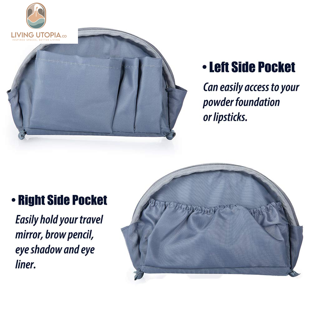 Half Moon Cosmetic Beauty Bag for Purse Travel Handy Makeup Pouch for Women Girls (Grey-Blue)