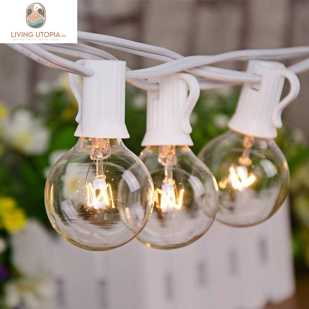 Outdoor String Light G40-100Ft with 105 Edison Glass Bulbs, 5W, E12 Socket Base, UL Listed Waterproof for Patio Lights Bars Party Decor, White