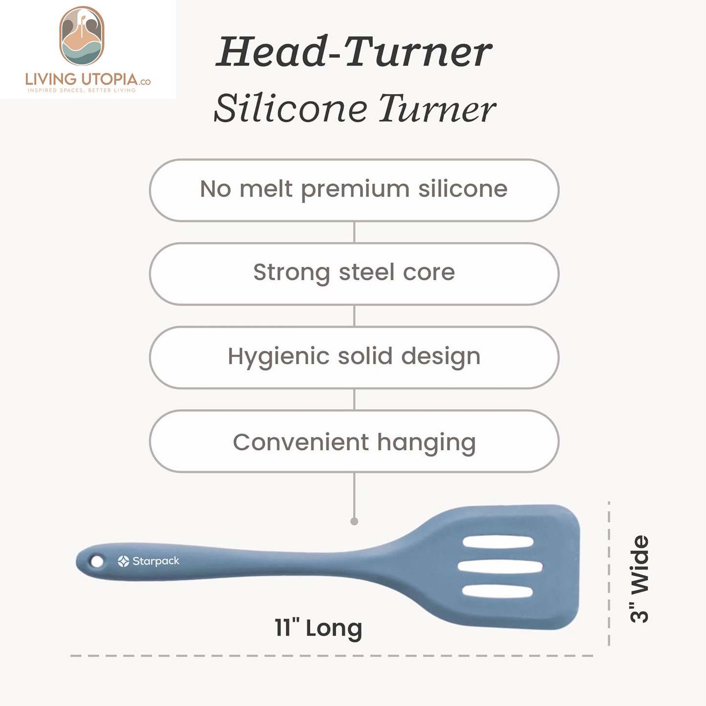 Starpack 'Head Turner' Premium Silicone Turner Spatula, Slotted Spatula - Up-To 600°F High Heat Resistant Silicone Slotted Spatulas for Cooking, LFGB Grade Non Stick Rubber Turner Spatula