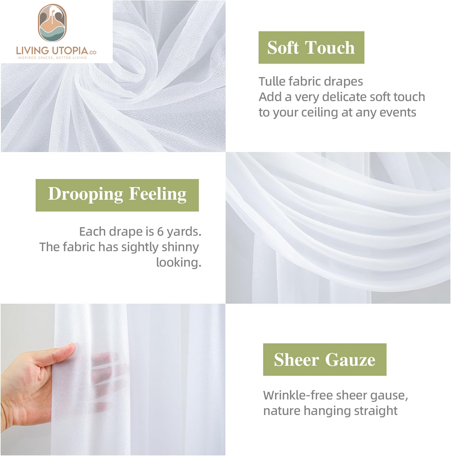 Wedding Arch Draping Fabric, 1 Panel 28" X 19Ft White Wedding Arch Drapes Sheer Backdrop Curtain for Wedding Ceremony Party Ceiling Decor