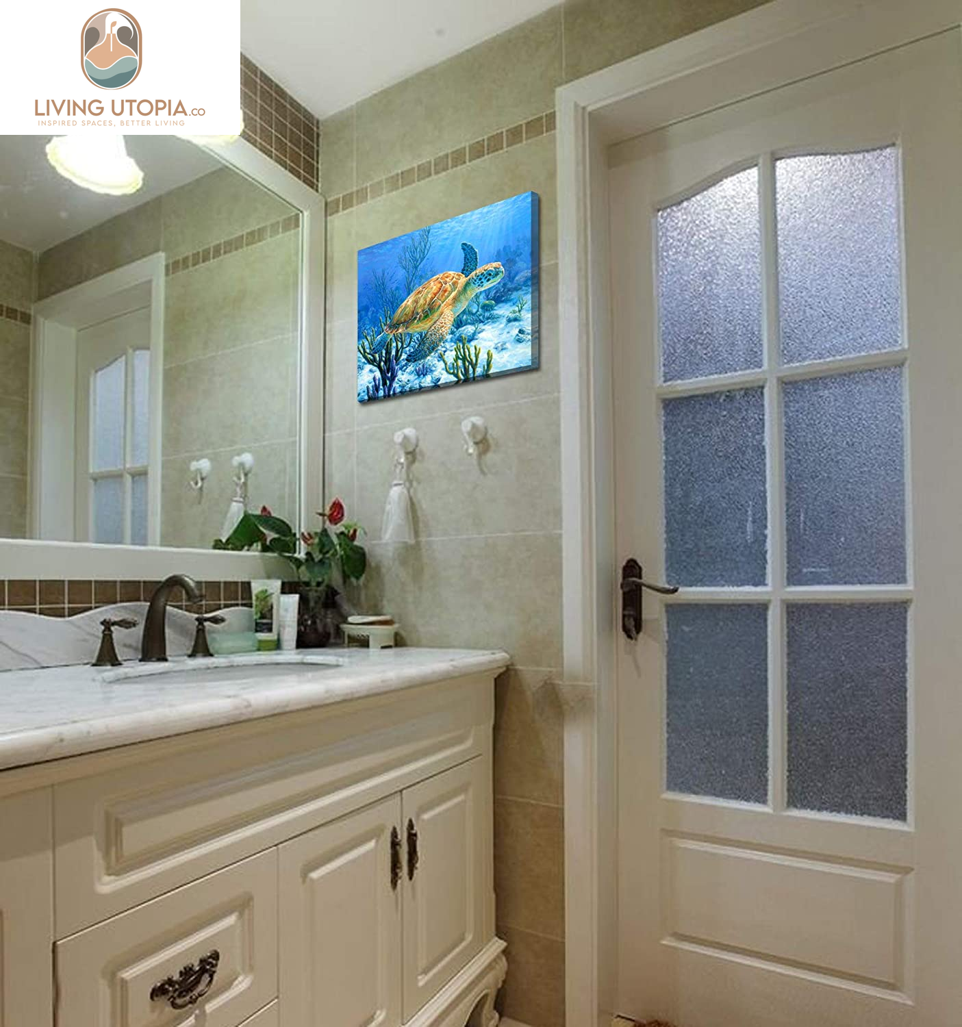 Bathroom Decor Sea Turtle Pictures Painting Wall Art Beach Decor Canvas Prints Nautical Bathroom Wall Decor Canvas Wall Art Coastal Decor Ocean Decor Small Framed Artwork for Walls Size:12"X16"Inch