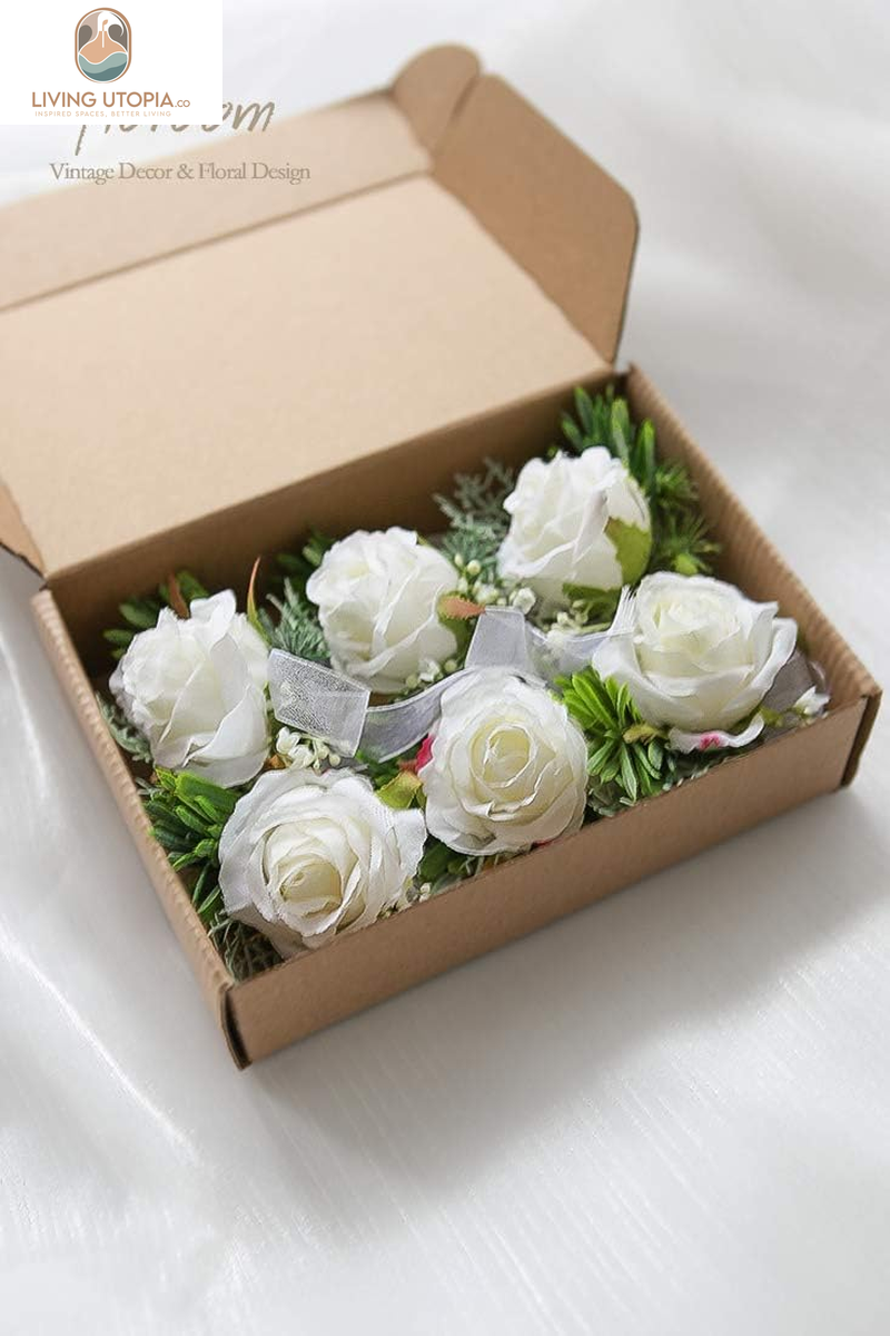 Set of 6 Ivory Rose Boutonnieres for Best Men Groom Groomsmen White Wedding Prom