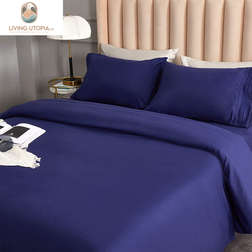 Bed Sheet Set - Brushed Microfiber Bedding - Bedding Sheets & Pillowcases - Deep Pockets - Easy Fit - Breathable & Cooling Sheets - 4 Piece Full Blue Set
