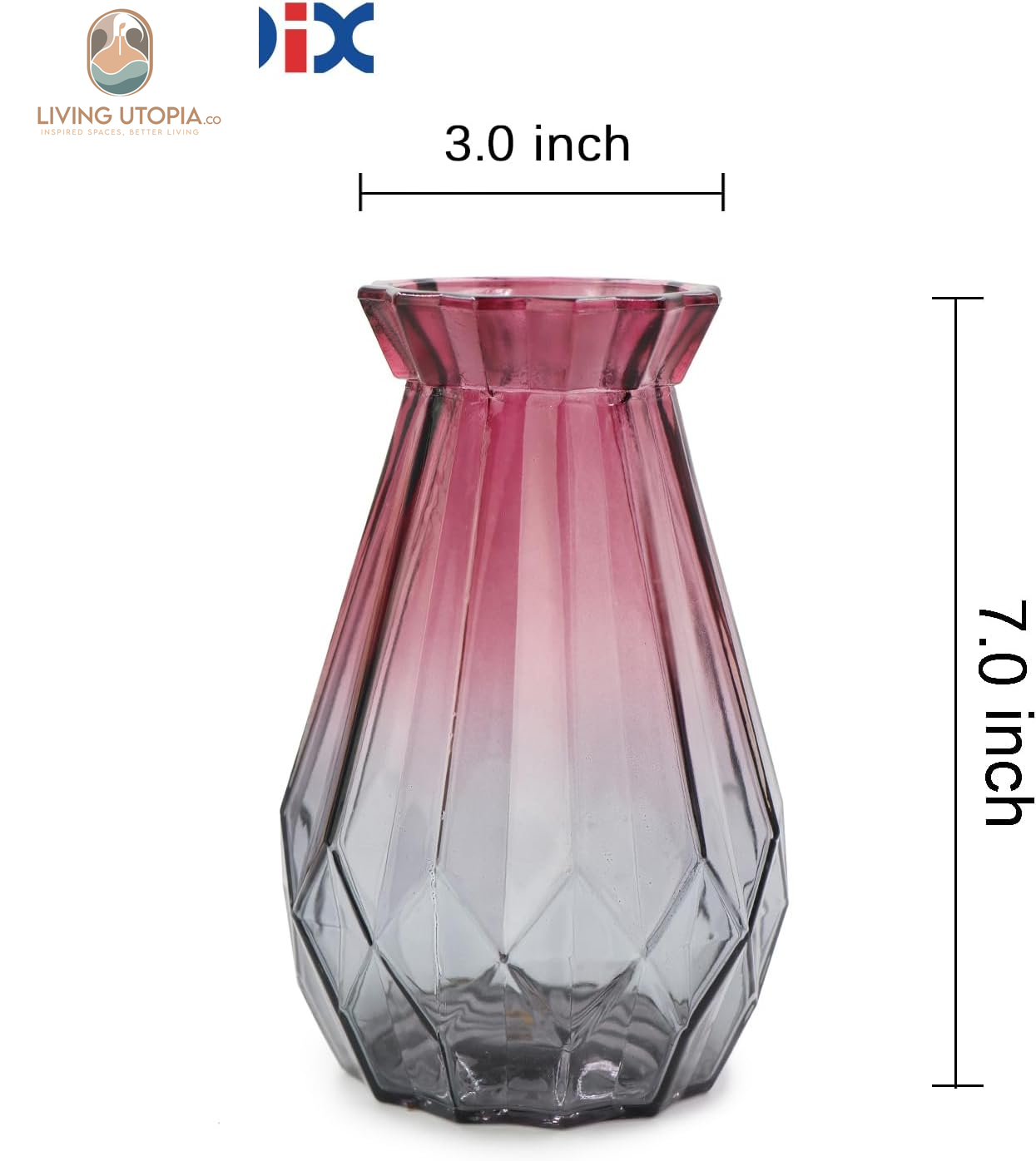 Glass Vase Gradient Multicolor with Geometric Faceted Design Floral Vase for Weddings, Events, Decorating, Arrangements, Flowers, Office, or Home Decor