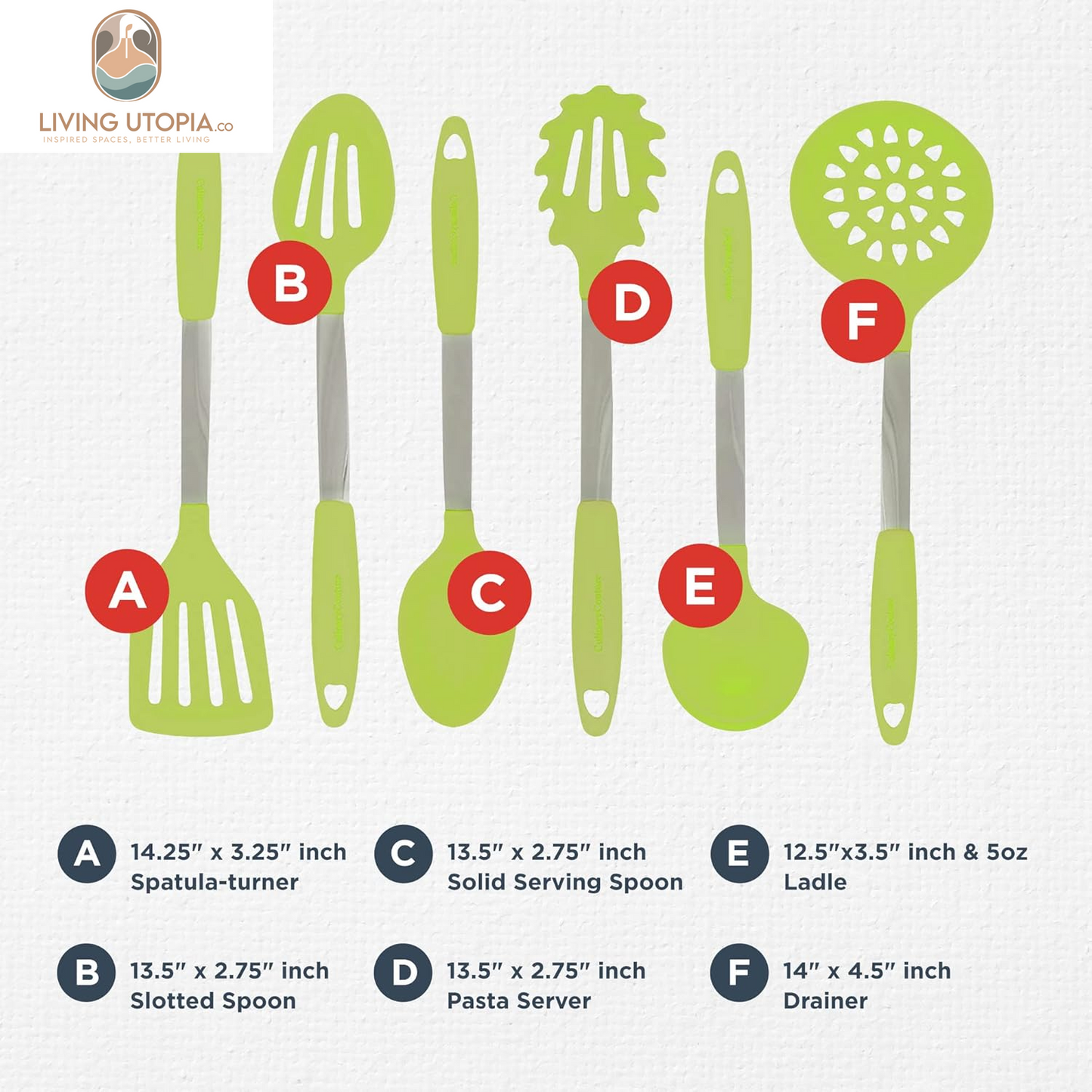 6-Piece Stainless Steel & Silicone Kitchen Utensils Set, Silicone Cooking Utensils, Heat Resistant Kitchen Cooking Utensils Set, Lime Green