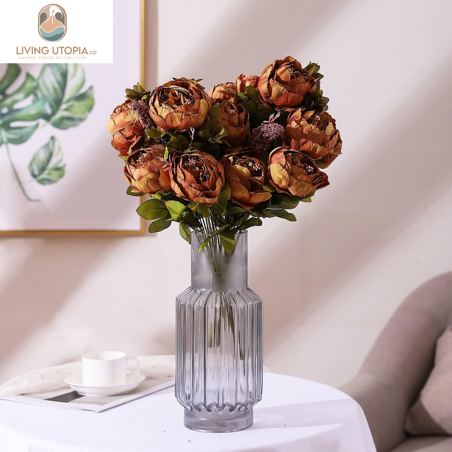 Fake Flowers Vintage Artificial Peony Silk Flowers Wedding Home Decoration,Pack of 1 (Coffee)