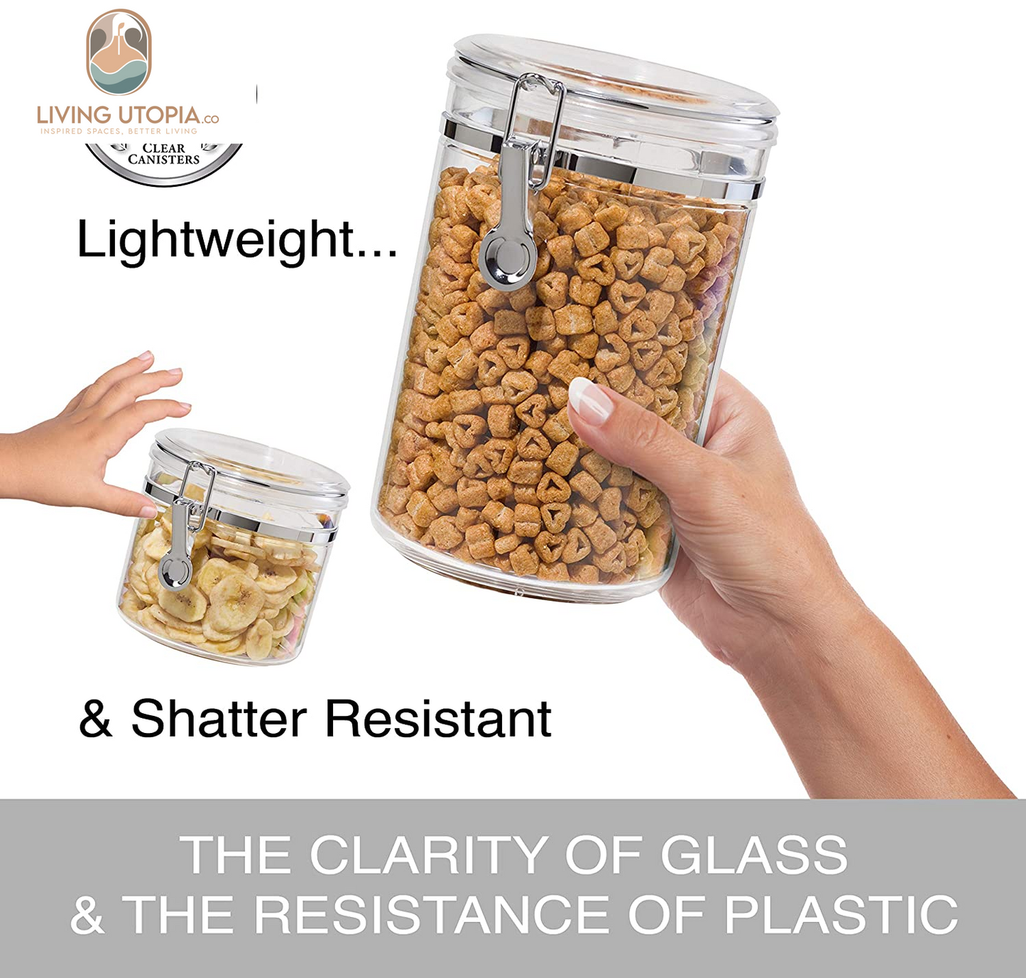 Jumbo Clear Canister with Clamp Lid, 150 Oz - Airtight Food Storage Container, for Kitchen & Pantry Storage of Bulk, Dry Foods Including Pasta, Flour, Sugar, Coffee, Rice, Tea, Spices & Herbs