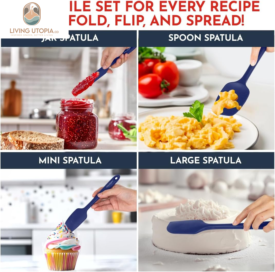 4-Piece Blue Silicone Baking Spatula Set - Rubber Spatulas Silicone Heat Resistant up to 428°F, Bpa-Free - Silicone Spatula Set for Nonstick Cookware - Silicone Baking Utensils