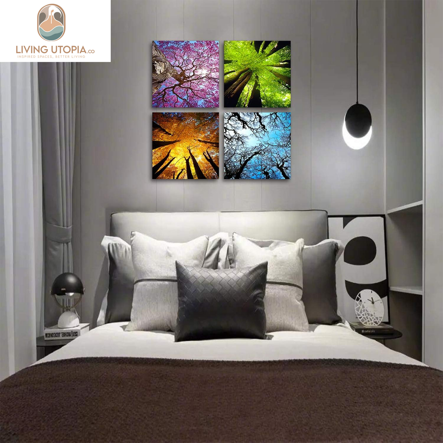 Art 4 Panels Canvas Wall Art Spring Summer Autumn Winter Four Seasons Landscape Color Tree Painting Picture Prints Modern Giclee Artwork Stretched and Framed for Living Room Home Decoration