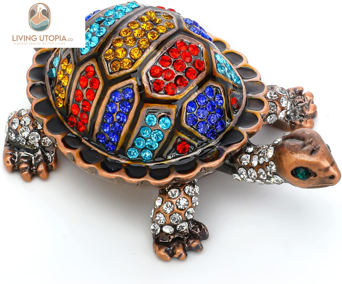 Vintage Turtle Jewelry Trinket Box Hinged,Hand-Painted Sea Animal Figurine Collectible Enamel Sea Turtle Ring Holder Crystal Studded Treasure Keepsake Box (2.5Inch,Colorful)
