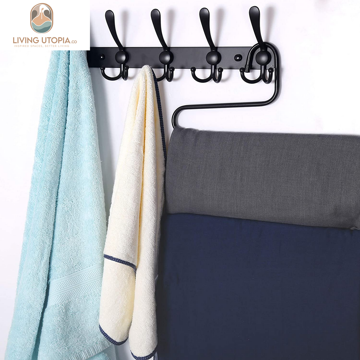 Coat Rack Wall Mounted - 5 Tri Hooks, Heavy Duty, Stainless Steel, Metal Coat Hook Rail for Coat Hat Towel Purse Robes Mudroom Bathroom Entryway (Black, 2 Packs)