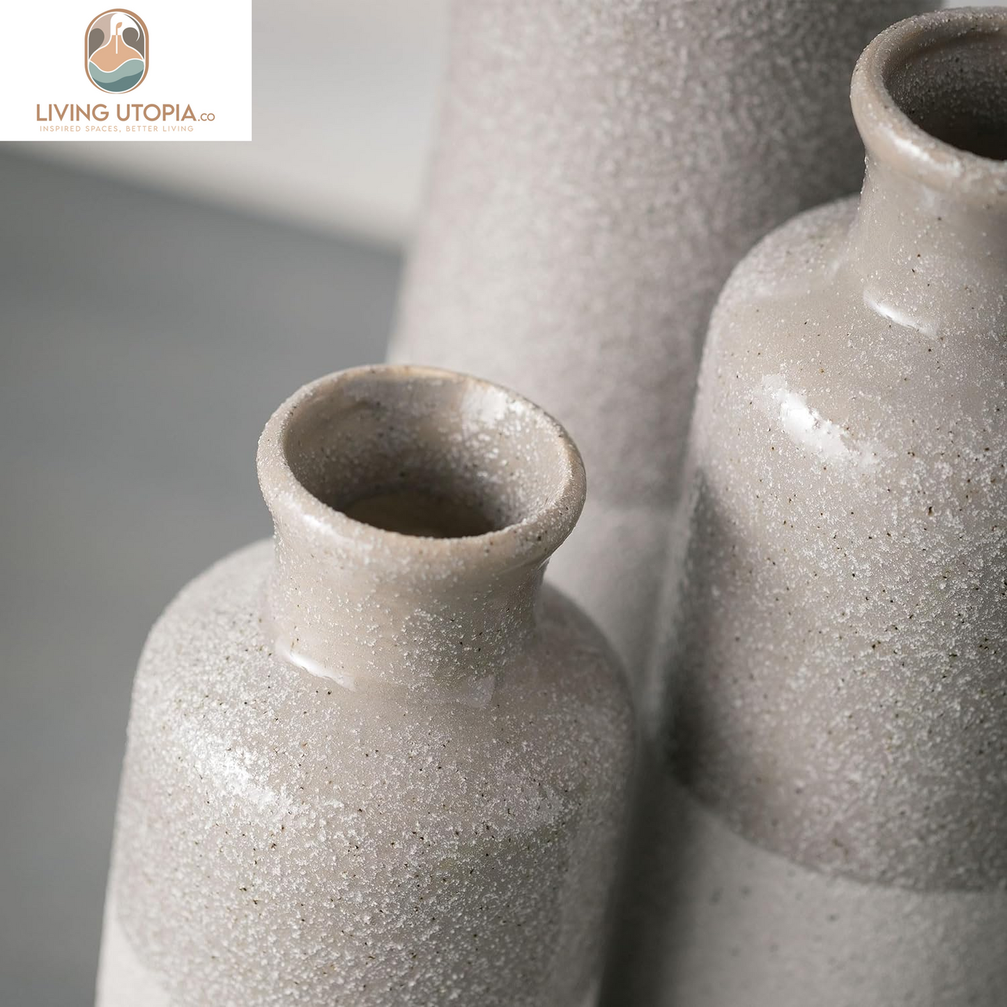 Two-Toned Grey Ceramic Vase Set, Farmhouse Decor, Home Decorative Vases for Your Kitchen, Bedroom, Office, Living Room, Bathroom, & Shelf Centerpiece Table Decorations (CM2859)
