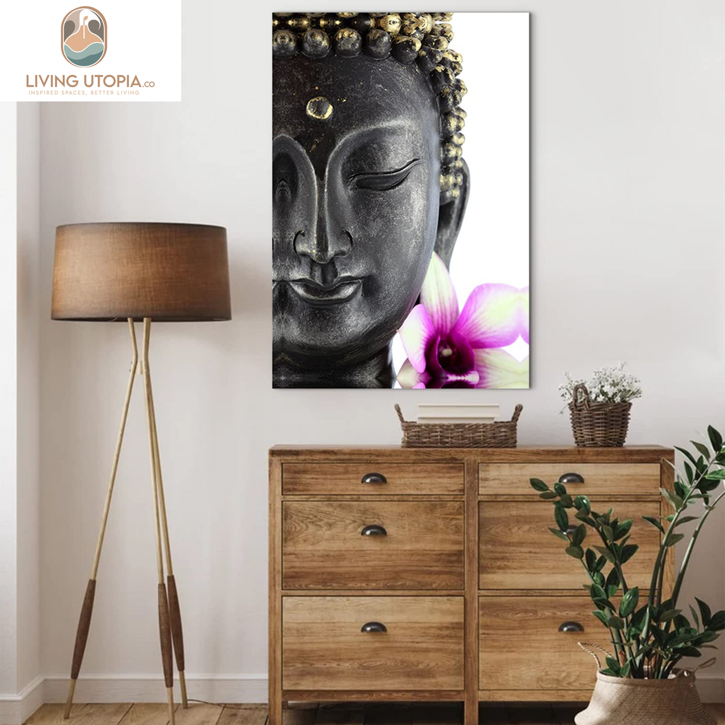 Buddha Statue Wall Art Meditation Room Decor Zen Painting Buddah Head Canvas Prints for Bedroom Yoga Home Decorations Keep Inner Peaceful Spiritual Buddism Belief Picture Lotus Flower Poster 24X36"