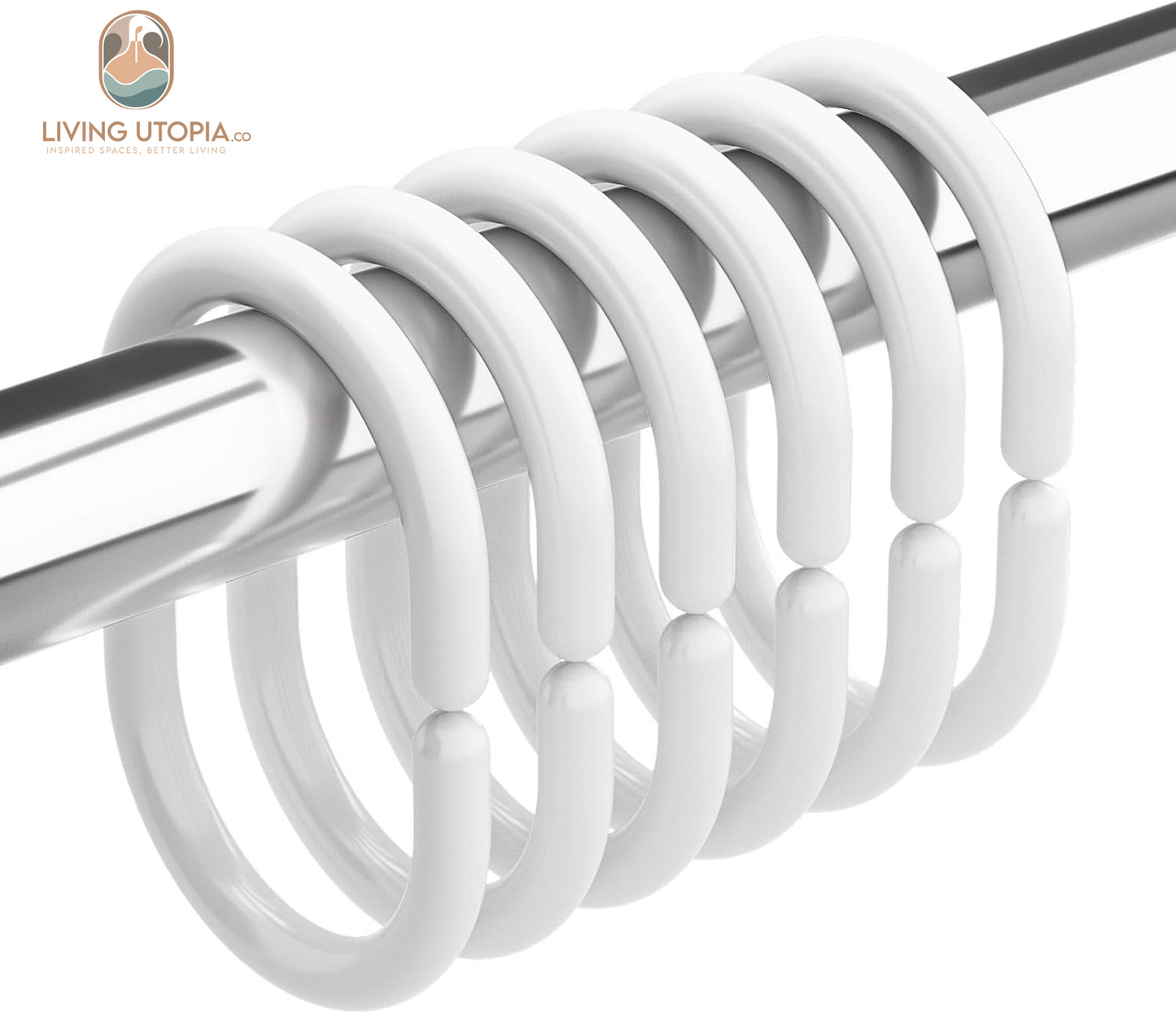 White Shower Curtain Hooks Rings, 24 Pcs Plastic Shower Curtain Rings, Plastic Shower Curtain Hooks for Bathroom Shower Rod, White Shower Hooks Rings Loops for Shower Curtain
