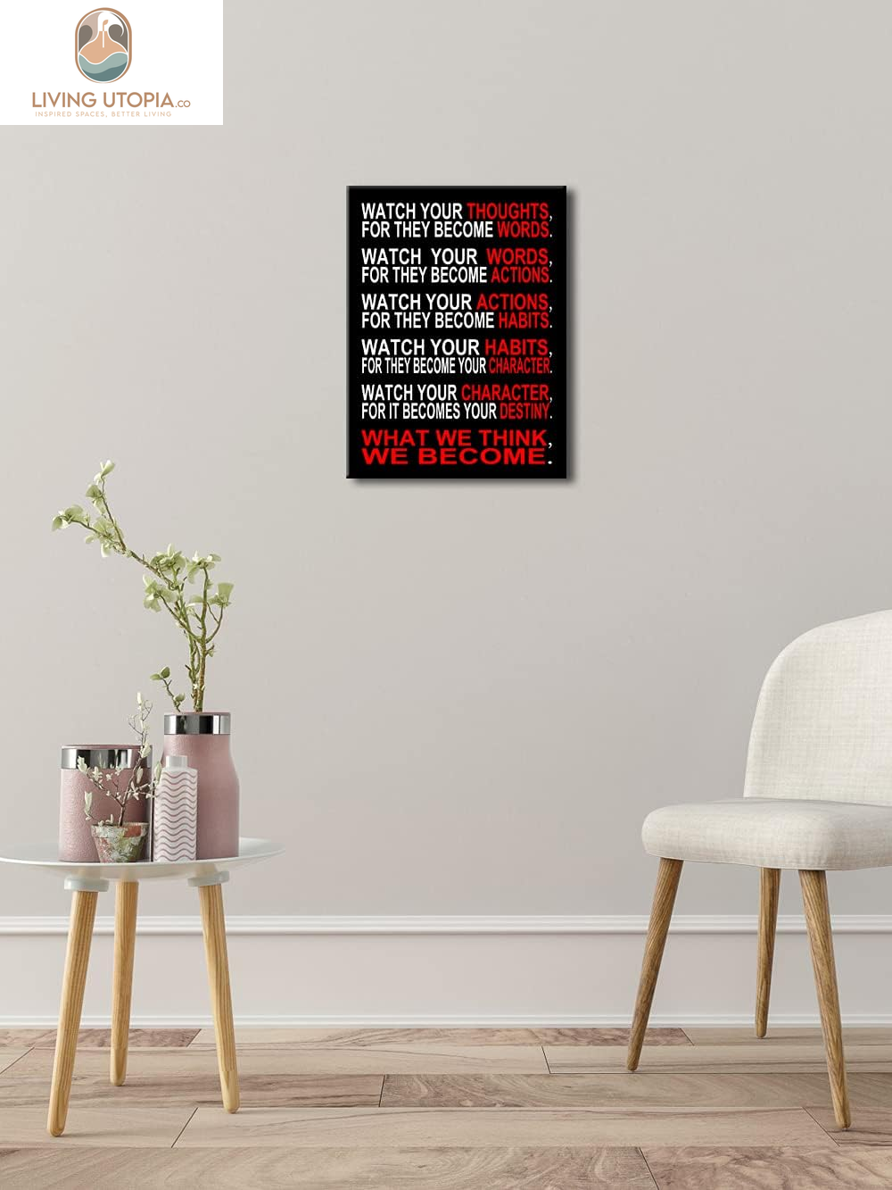 Watch Your Thoughts Motivational Classroom Poster Modern Canvas Prints Wall Art Paintings Ready to Hang for Office Living Room Home Decorations Stretched Pictures Artwork
