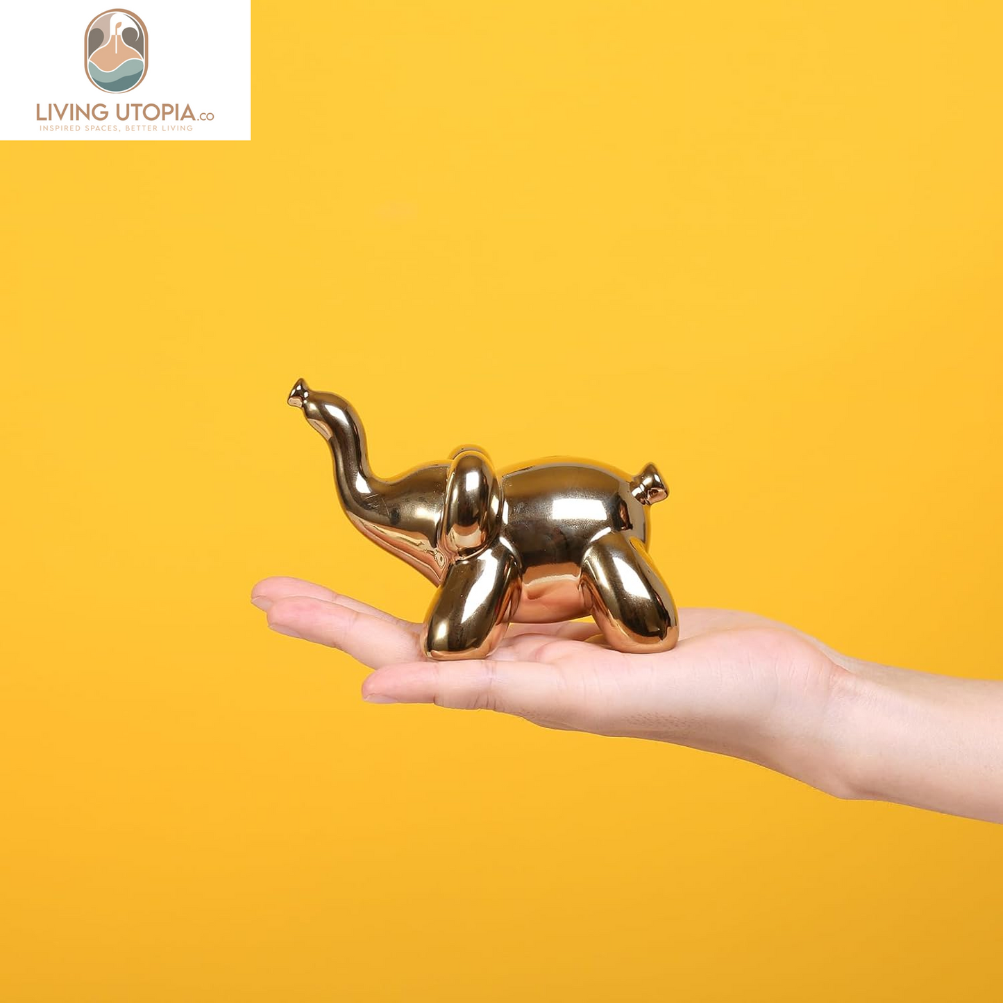 Gold Home Décor Balloon Figurine Accent, Small Ceramic Animal Statue Handmade Sculpture Ornament (Elephant)