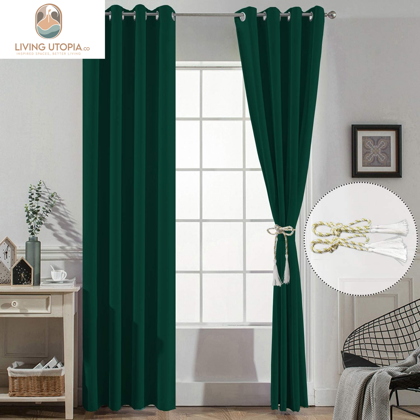 Dark Green Blackout Curtains for Bedroom, Room Darkening Thermal Insulated Grommet Window Curtains, Light Blocking Blackout Drapes for Living Room,52Wx84L Inch,2 Panels