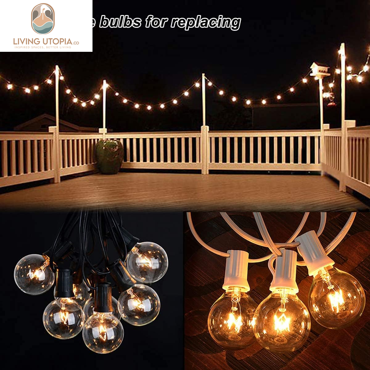 50 Feet Patio String Lights with 53 Edison Globe Bulbs, UL Listed for Indoor Outdoor Use, E12 Socket Base, Connectable Lights for Porch Deck Gazebos Balcony Wedding Gathering Parties Decor, Black