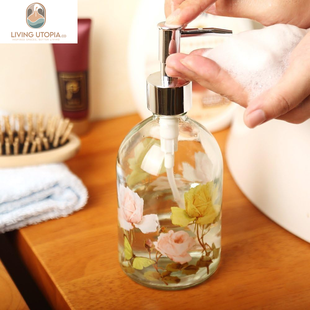 Glass Soap Dispenser Bottle with Pump,Refillable Liquid Hand Soap Dispenser for Bathroom, Kitchen Soap Dispenser 17 Oz