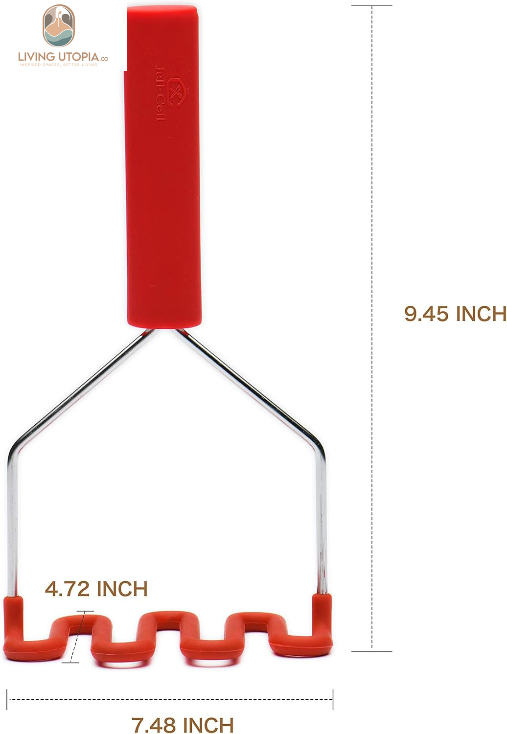 Potato Masher - Silicone Protect Body with Premuim Stainless Steel Non-Scratch Cookware for Smooth Mashed Potato Vegetables and Fruits Color Red