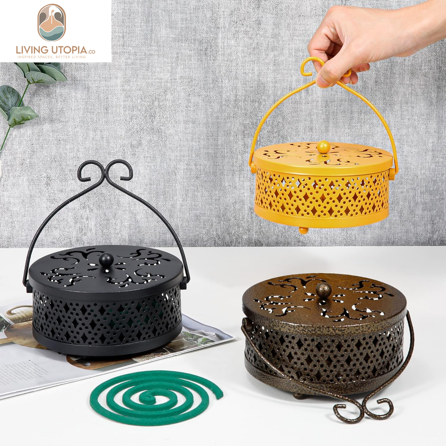 Yellow Retro Mosquito Coil Holder for Home & Camping