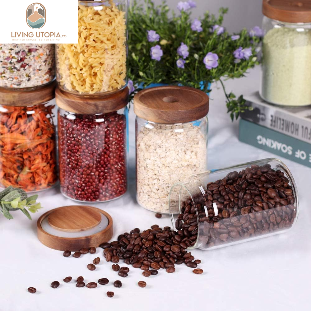Stackable Kitchen Canisters Set of 8,High Borosilicate Glass Cylinder Airtight Food Storage, Sort Out the Tea, Flour, Candies, Grain Easily and Clearly