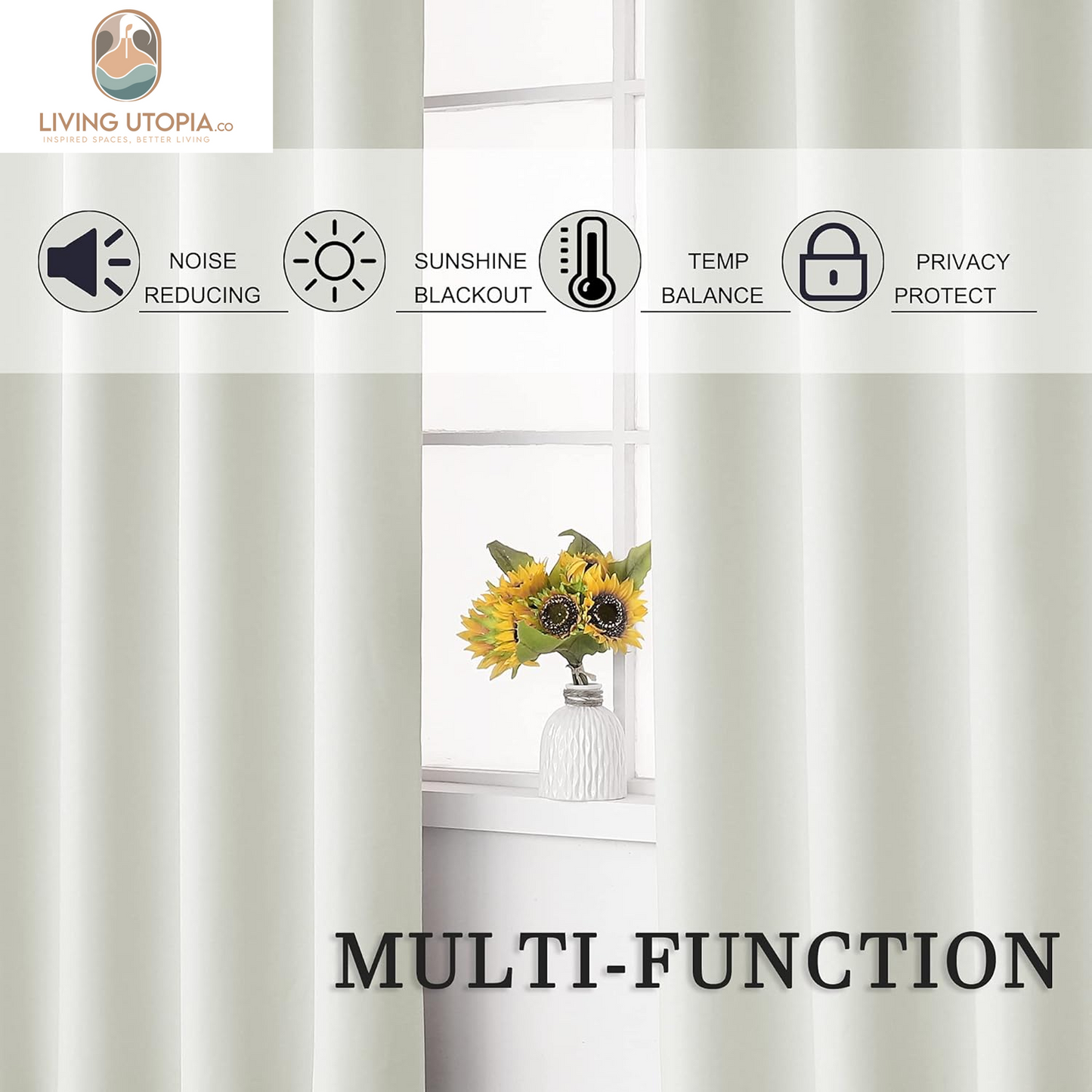 Cream White Blackout Curtains 63 Inches Long for Living Room - Grommet Room Darkening Thermal Insulated Ivory Curtain Drapes for Bedroom, Light Beige, 2 Panels, 52W X 63L
