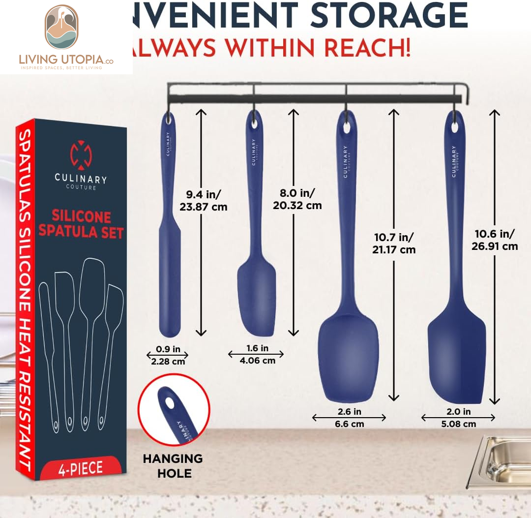 4-Piece Blue Silicone Baking Spatula Set - Rubber Spatulas Silicone Heat Resistant up to 428°F, Bpa-Free - Silicone Spatula Set for Nonstick Cookware - Silicone Baking Utensils