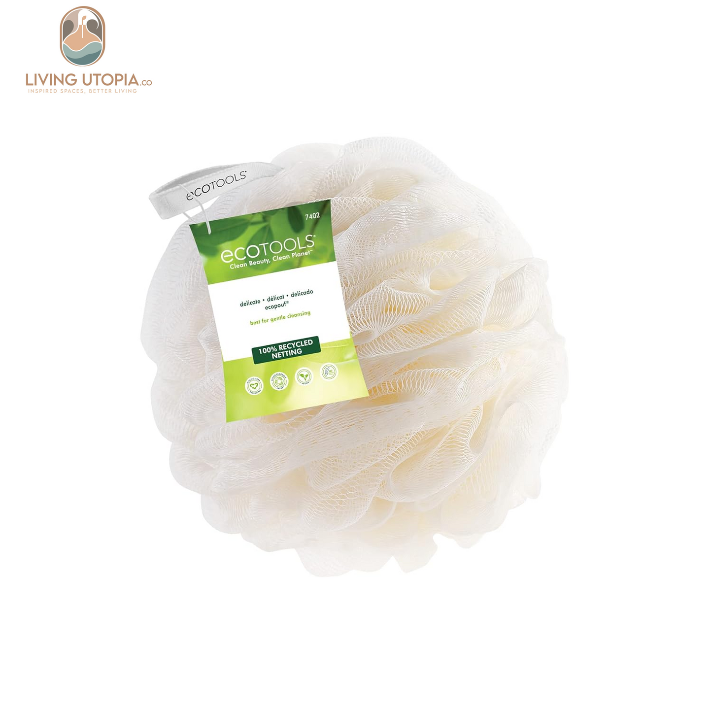 Delicate Ecopouf Bath Sponge, Made with Recycled Materials, Exfoliating Bath Pouf, Loofah for Shower & Bath, in Assorted Colors, Green, White, Pink, and Gray, Perfect for Men & Women, 6 Count