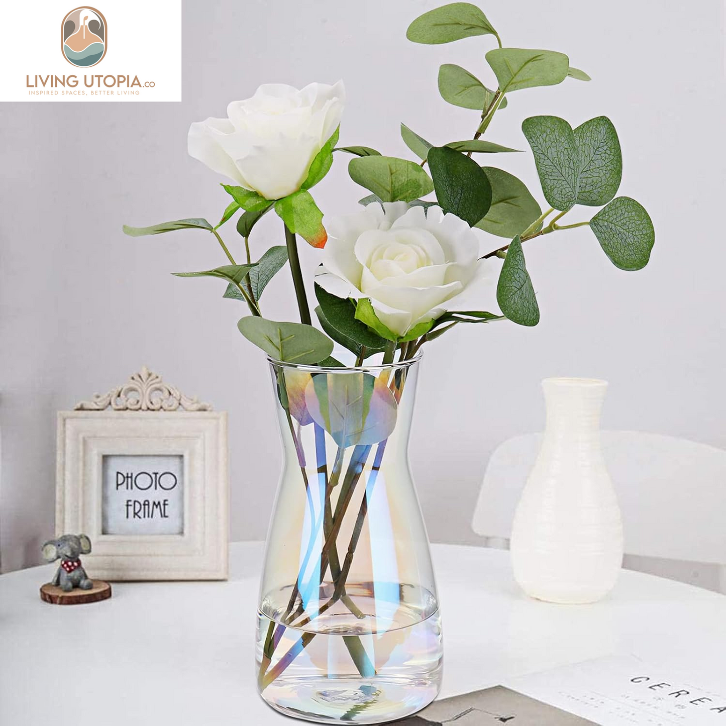 8 Inch Iridescent Glass Flower Vases for Centerpiece Table Home Indoor Desk Decor,Ins Modern Boho Style Vase for Wedding Housewarming Gift