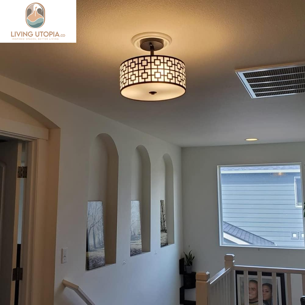 DLLT Flush Mount Ceiling Light: Modern 3-Light Semi Flush Mount Ceiling Light Fixture - Drum Kitchen Lighting Fixture for Dining Room - Black Bedroom Ceiling Lamp with Double Shade