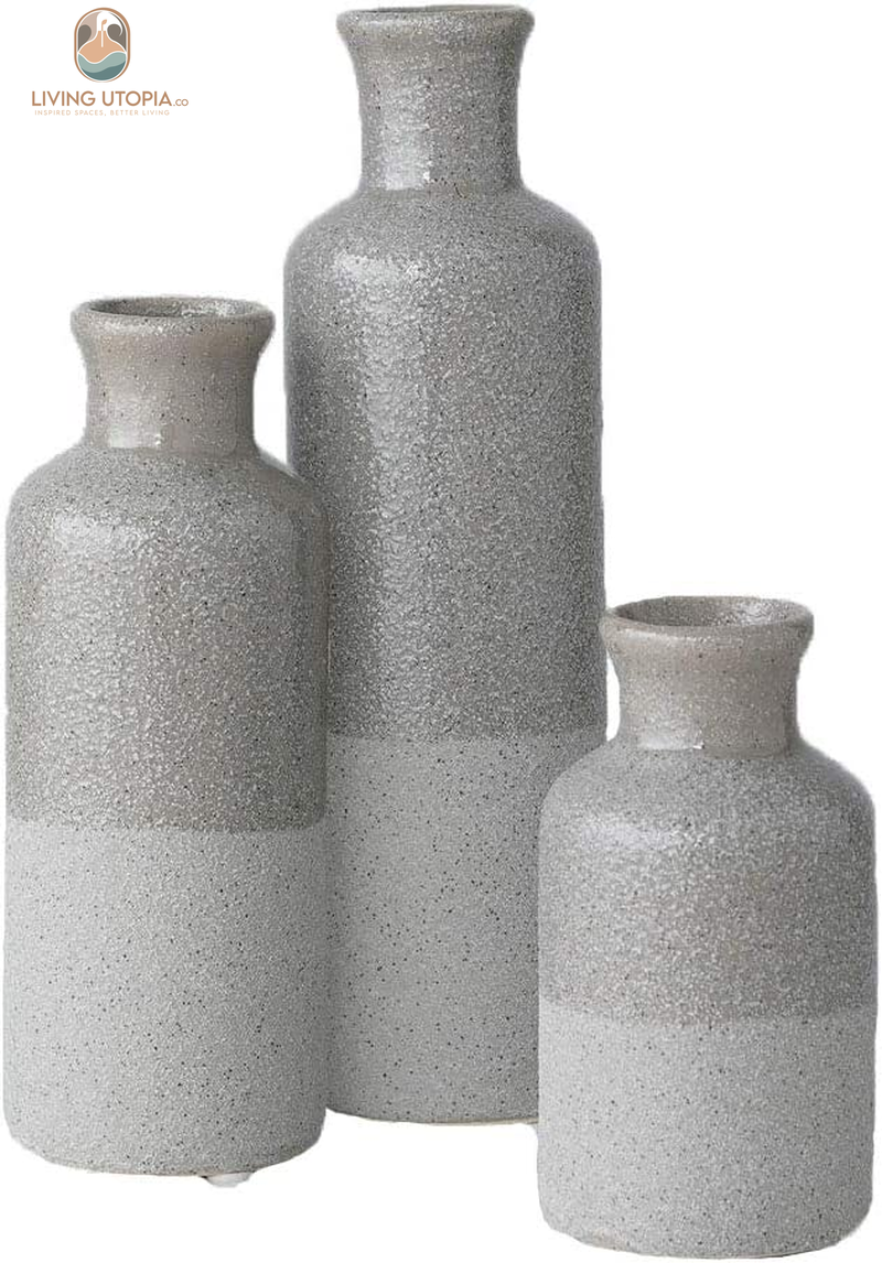 Two-Toned Grey Ceramic Vase Set, Farmhouse Decor, Home Decorative Vases for Your Kitchen, Bedroom, Office, Living Room, Bathroom, & Shelf Centerpiece Table Decorations (CM2859)