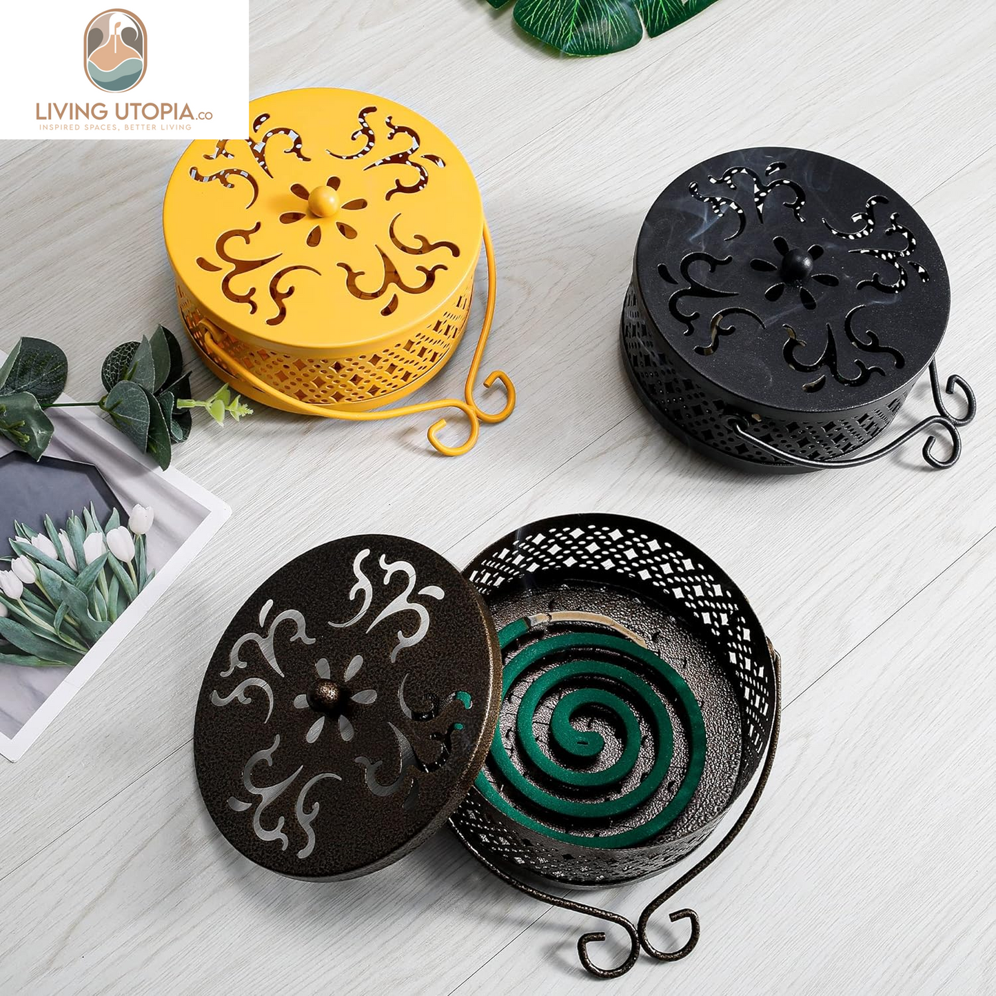 Yellow Retro Mosquito Coil Holder for Home & Camping