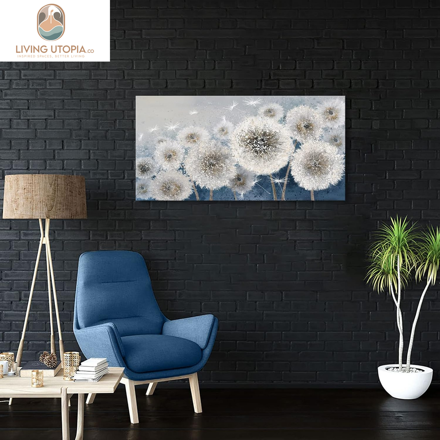 Wall Decor Living Room - Wall-Art for Living Room, Canvas Art/Pictures for Bedroom | Blue Dandelion 24X48 Inches Large Wall Art