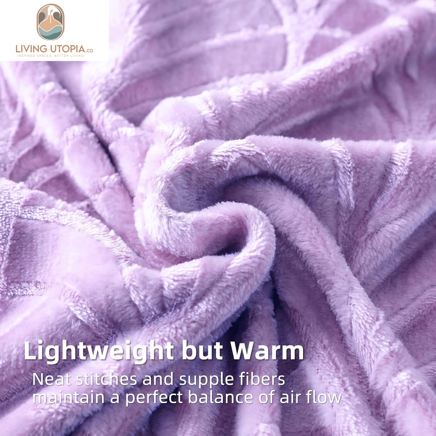 Flannel Fleece Twin Size Blanket for Bed, Soft Fluffy Velvet Bedspread Coverlet with Decorative Vintage Pattern for All Season, Warm and Lightweight, 90X66 Inch, Lilac