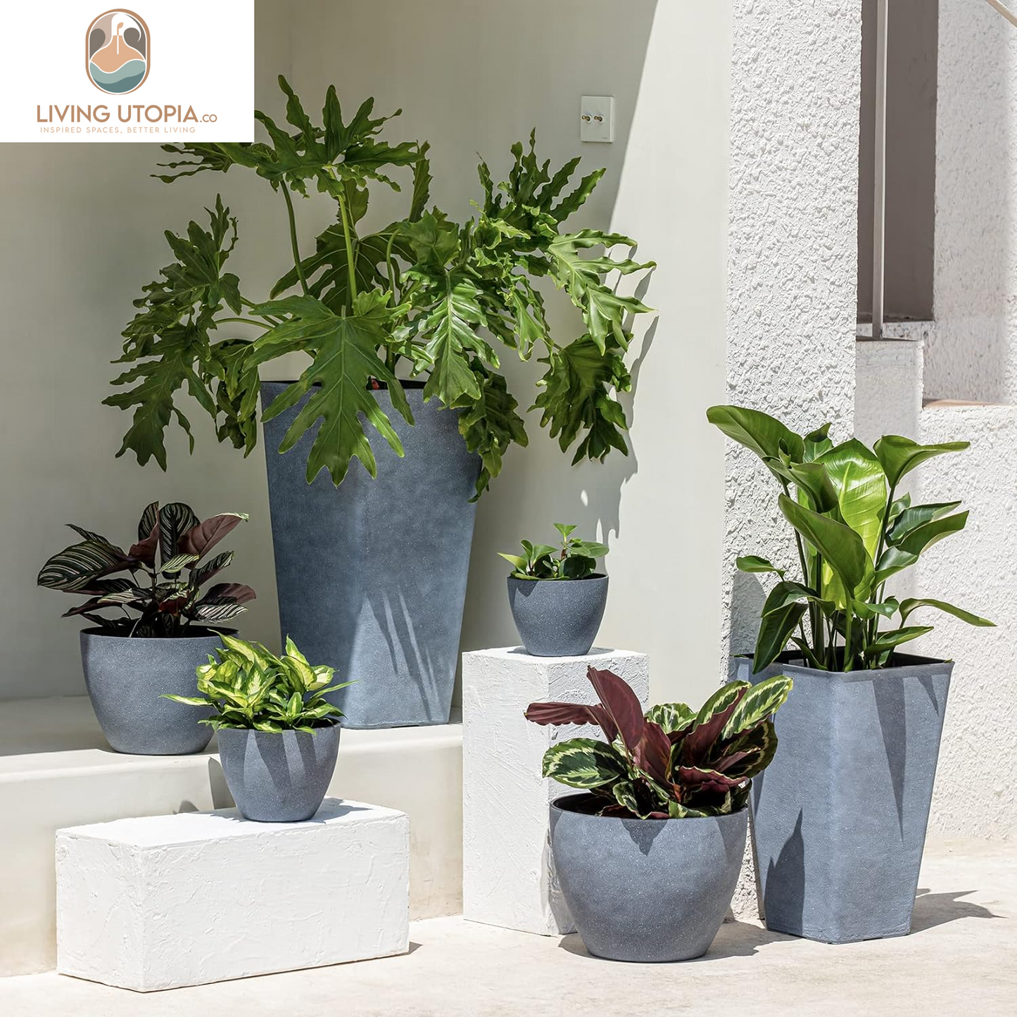 Large Hanging Planters for Outdoor Plants - Hanging Flower Pots Weathered Gray (13.2 Inch, Set of 2)
