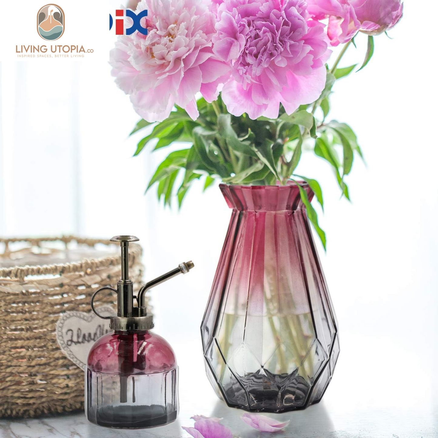 Glass Vase Gradient Multicolor with Geometric Faceted Design Floral Vase for Weddings, Events, Decorating, Arrangements, Flowers, Office, or Home Decor