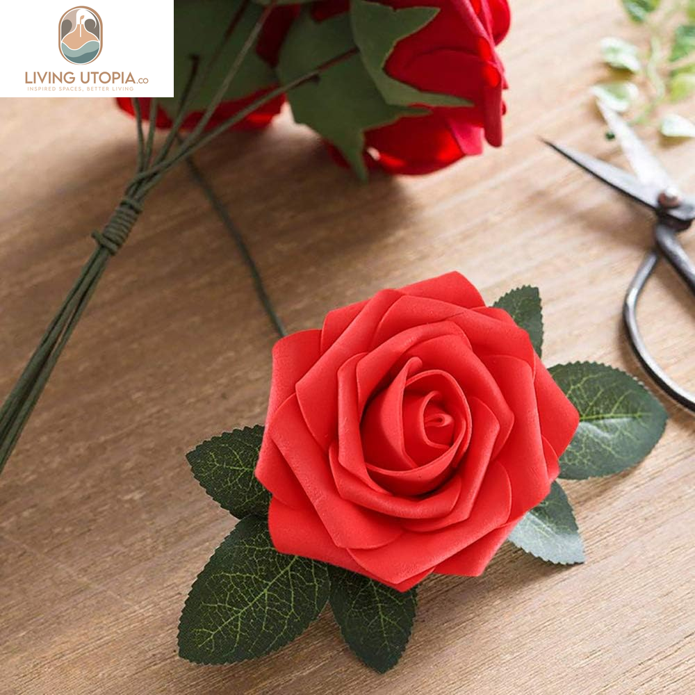Artificial Flowers 25Pcs Real Looking Fake Roses with Stems for DIY Wedding Bouquets Baby Shower Centerpieces Floral Arrangements Party Tables Home Decorations