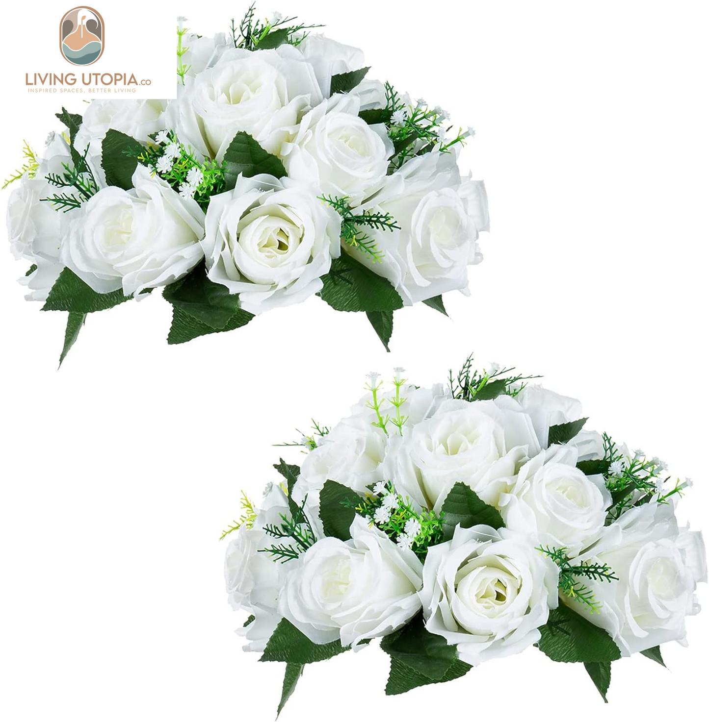 Pcs of 2 Fake Flower Ball Arrangement Bouquet,15 Heads Plastic Roses with Base, Suitable for Our Store'S Wedding Centerpiece Flower Rack for Parties Valentine'S Day Home Décor (Pure White)