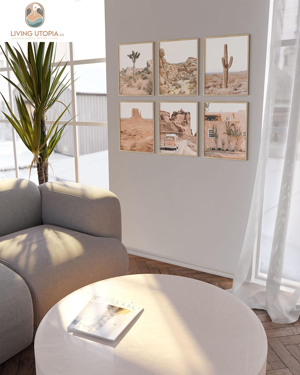 Desert Succulent Wall Art - Botanical Prints Set of 6, Botanical and Cactus Art Prints Wall Art, Cactus Art Wall Decor, Botanical Art Set Kitchen Prints (Beige Frame, 11X14)