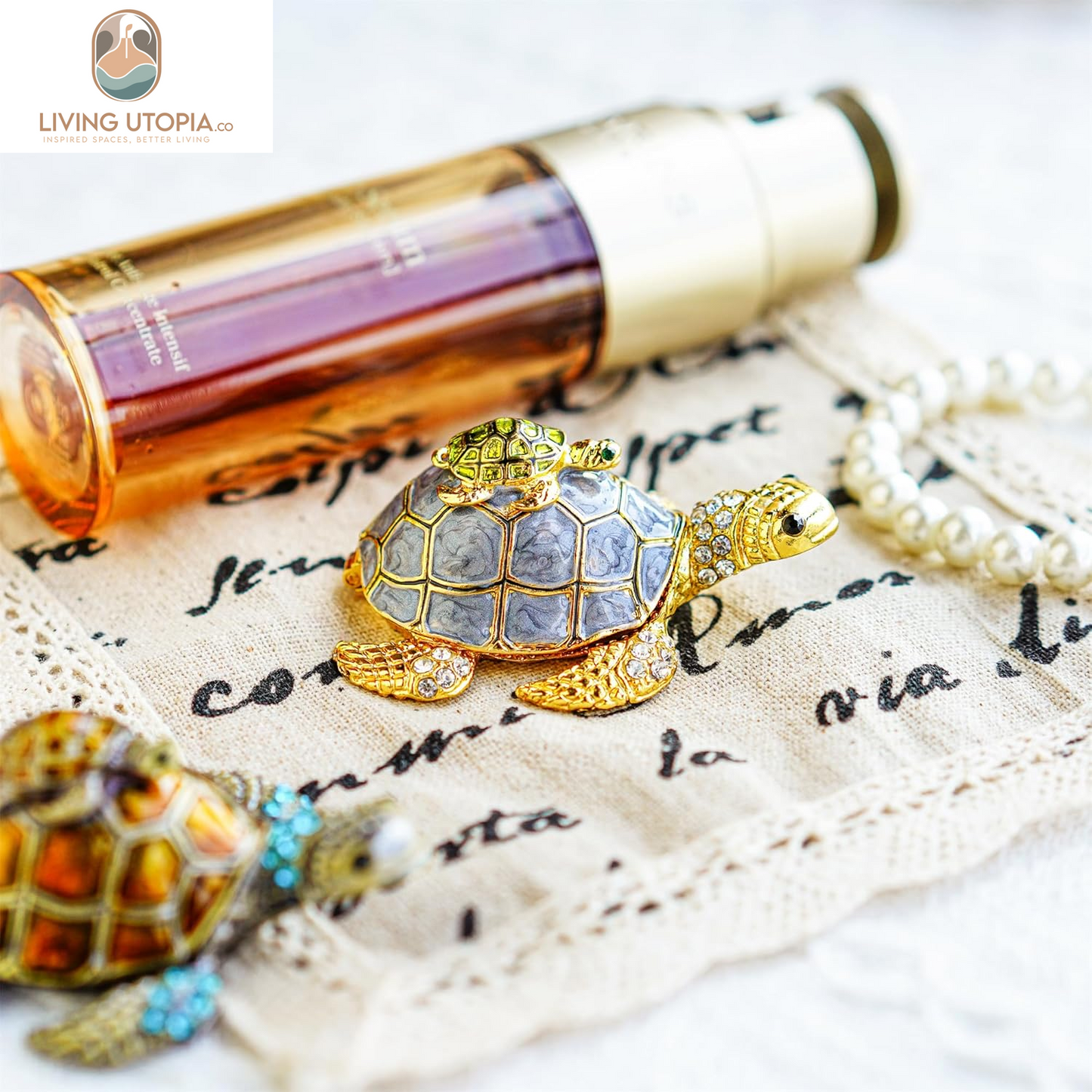 Sea Turtle Figurines Collectibles Bejeweled Jewelry Trinket Boxes Hinged Hand Painted Enamel Turtle Box Ring Holder for Women Girls
