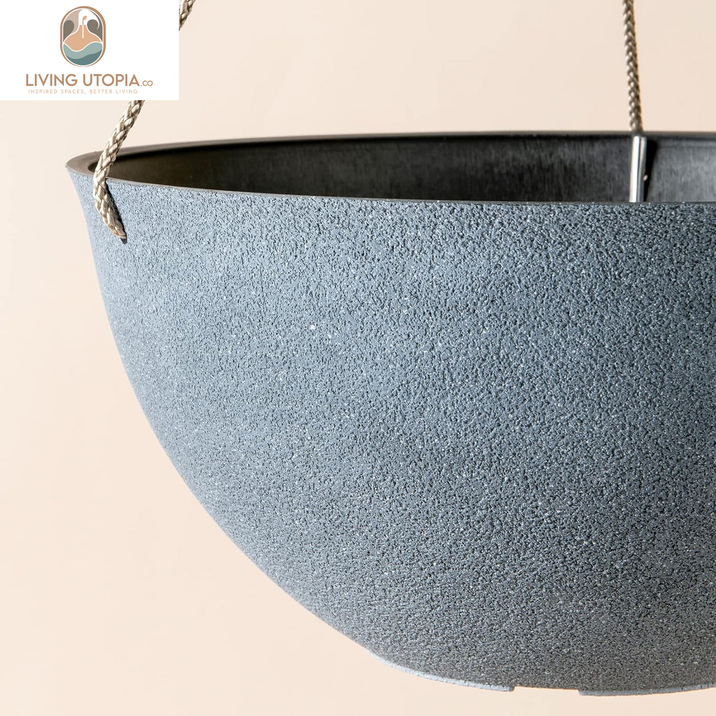 Large Hanging Planters for Outdoor Plants - Hanging Flower Pots Weathered Gray (13.2 Inch, Set of 2)