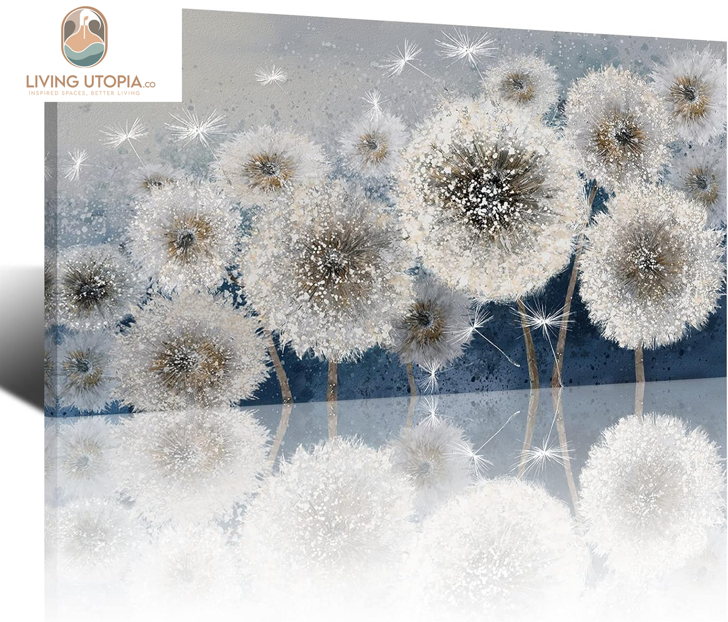 Wall Decor Living Room - Wall-Art for Living Room, Canvas Art/Pictures for Bedroom | Blue Dandelion 24X48 Inches Large Wall Art