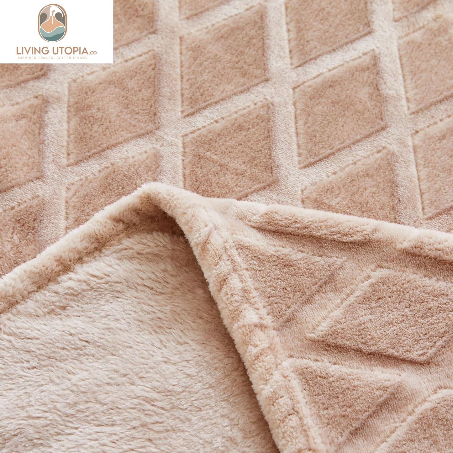 Soft Throw Blanket for Couch, 50X70 Inches Flannel Fleece Blanket, Decorative Geometry Pattern, Lightweight Plush for All Season, Camel