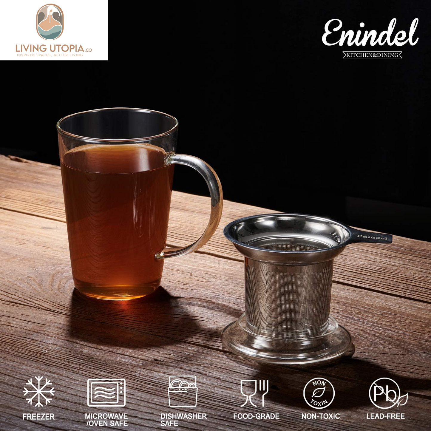 3020.01 Glass Tea Mug with Infuser and Lid, Tea Cup, Clear, 14 OZ, GM001